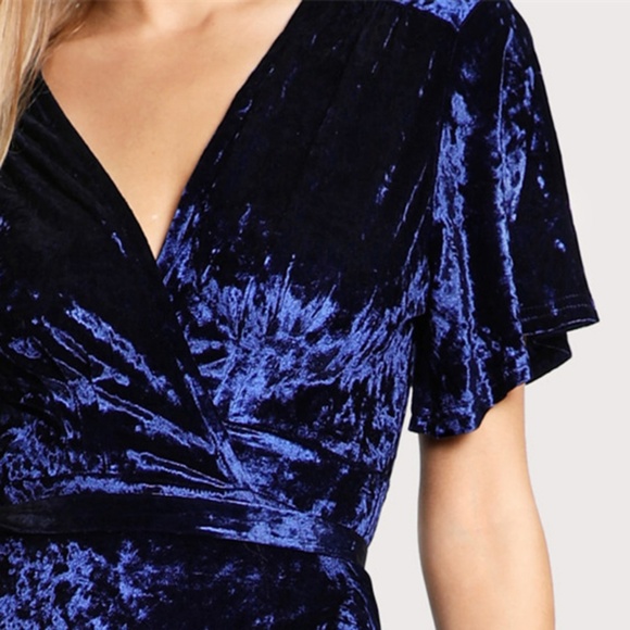 Last One***Blue Velvet Wrap Sheath Dress - Picture 4 of 7